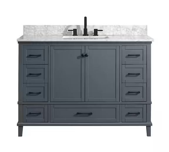 HDC - Merrifield 49" Single Sink Dark Blue Gray Bath Vanity With White Carrara Marble Top