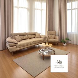 Timber Luxe Three Seater Beige Sofa And Armchair 