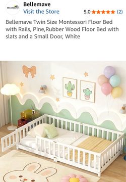 Bellemave Twin Montessori Floor Bed with Rails, Door & Mattress – White