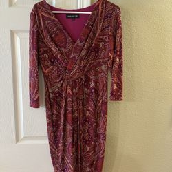 Jones New York V Neck Paisley Dress Size 2