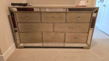Two Nightstands And A Dresser, Aged Gold/Brass Color