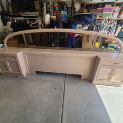 White Wash Oak Queen Headboard & 2 Night Stands