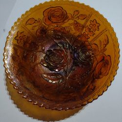 Antique Imperial  Carnival Glass Bowl Sawtooth Rim Rise Interior Daisy Exterior