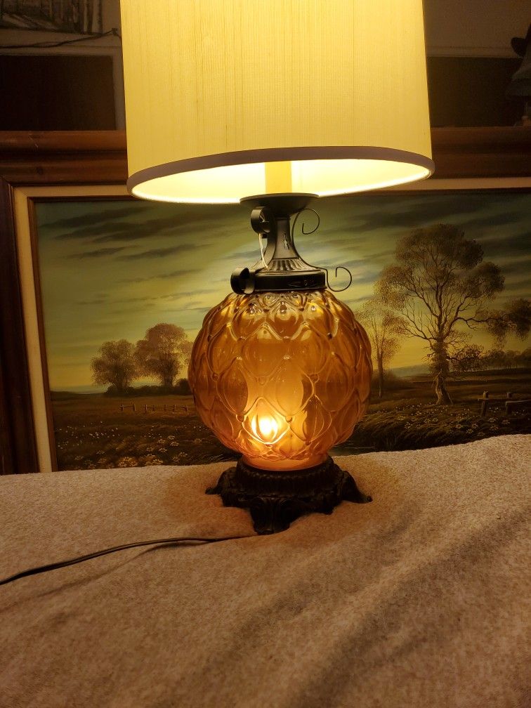 Vintage 1970s Amber Globe Lamp