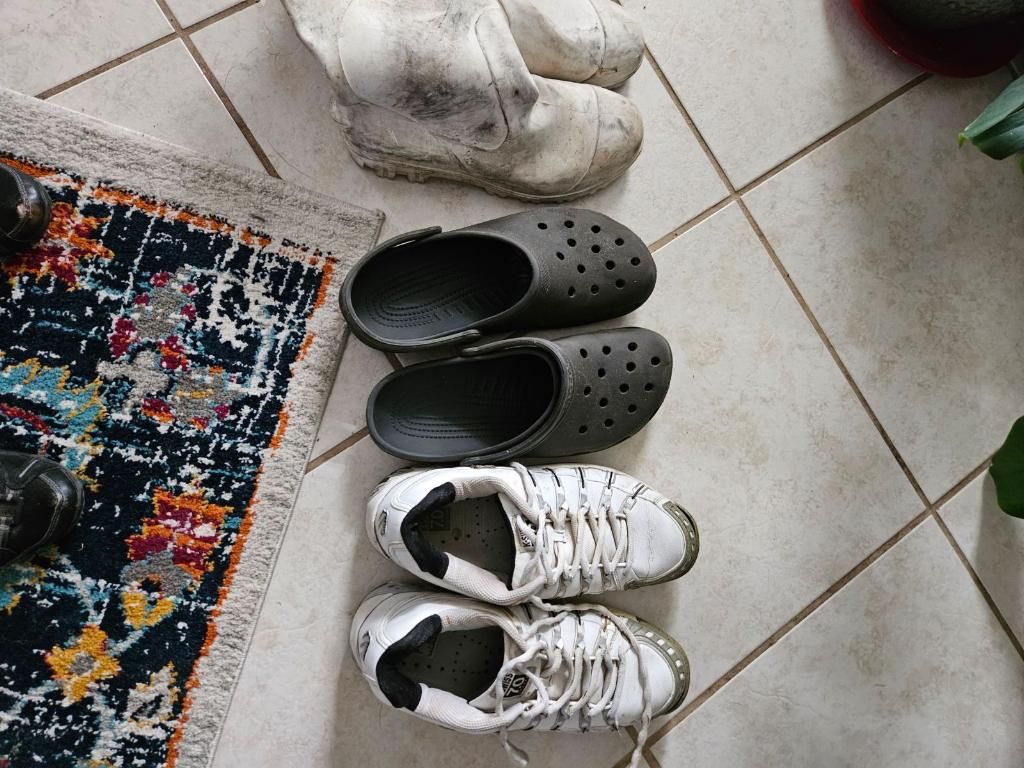 3 Pairs Men Shoes, Size 12, Rubber Boots, Crocs,  Sneakers 