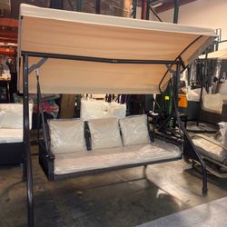 New Outdoor Patio Porch Swing with Adjustable Canopy Cup Holder Thick Cushions 