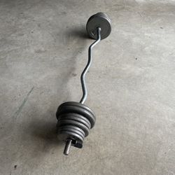 E-Z Curl Bar With 80lb Weights 