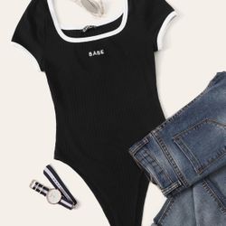Black With White Trim Bodysuit