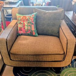 Brown Tweed Arm Chair and Ottoman