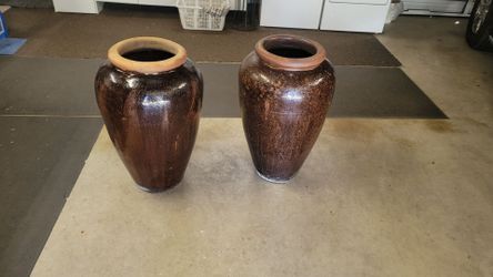 Pair of Large Glazed Ceramic Floor Vases