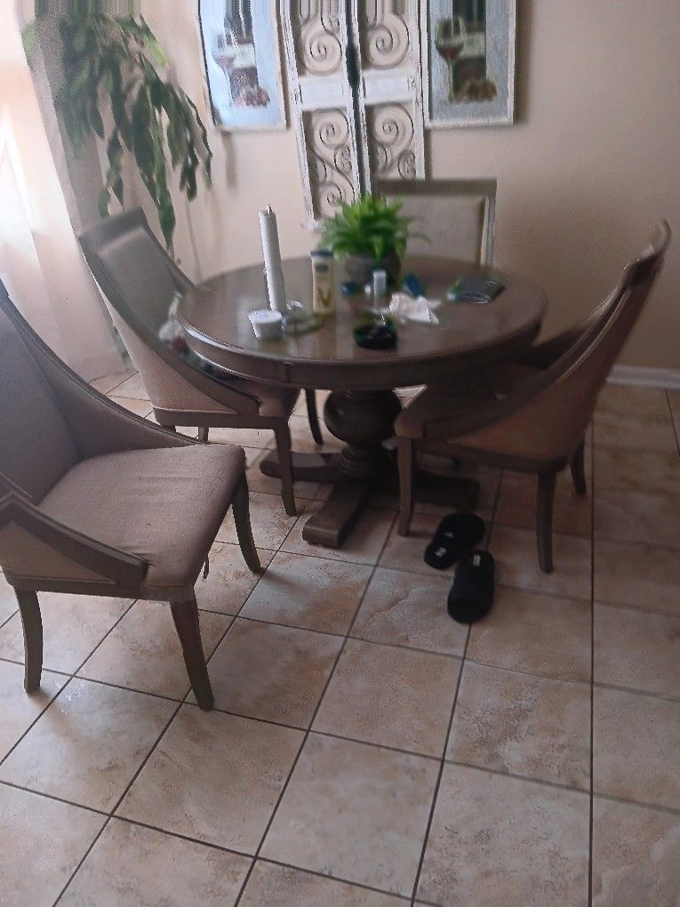 Table and chair.