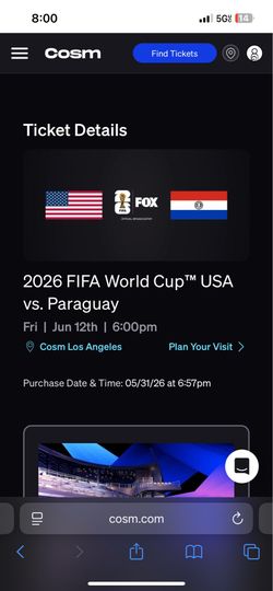 Cosm Opening match tickets