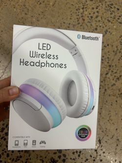 LED Wireless Bluetooth Headphones in White with Color-Changing RGB Accents