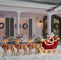 9ft Long Santa Sleigh with Reindeer Outdoor Christmas Decoration Set