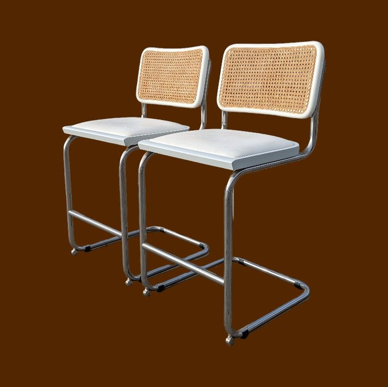 Vintage Counter Stools, Barstools, Postmodern, Mid Century, Marcel Breuer Cesca Style, MCM, Retro, Chrome Cantilever Stools