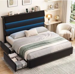 Twin Bed Frames, I have 2. Comes with storage and LED lights. Velvet fabric on headboard. Brand new