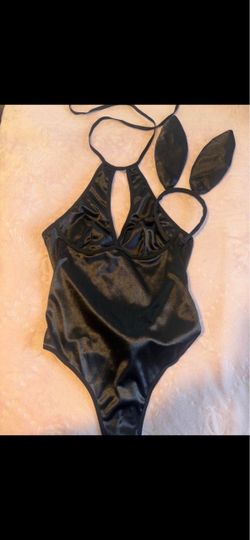 Black Satin Bunny Costume Bodysuit