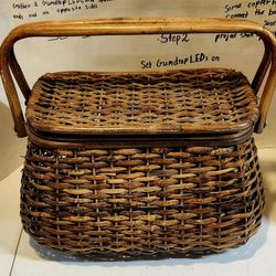 Vintage Antique Hand woven Wood Fishing Basket