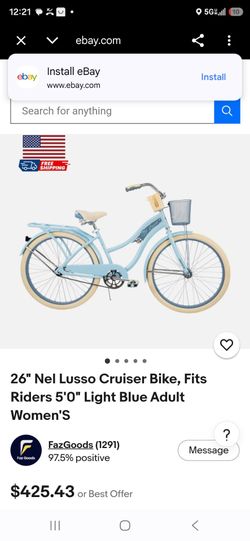 26" Nel Lusso Cruiser Bike, Fits Riders 5'0" Light Blue Adult Women'S