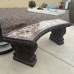 Large Curved Outdoor Tile Bench with Legs