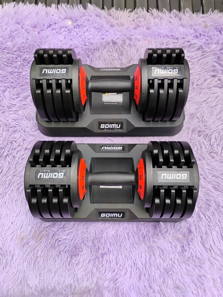 GOIMU (PAIR OF) : ADJUSTABLE DUMBBELLS : EACH ONES GOES UP TO 55 LBS. = 110 lbs. TOTAL