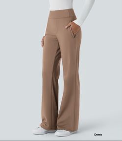 Halara Flex™ DayStretch Mid Rise Side Zipper Pocket Work Flare Pants - Burro (Petite; Medium)