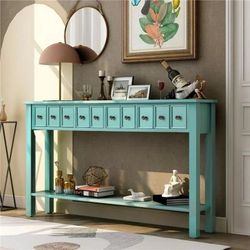 60 in. Blue Standard Rectangle Wood Console Table with Drawers