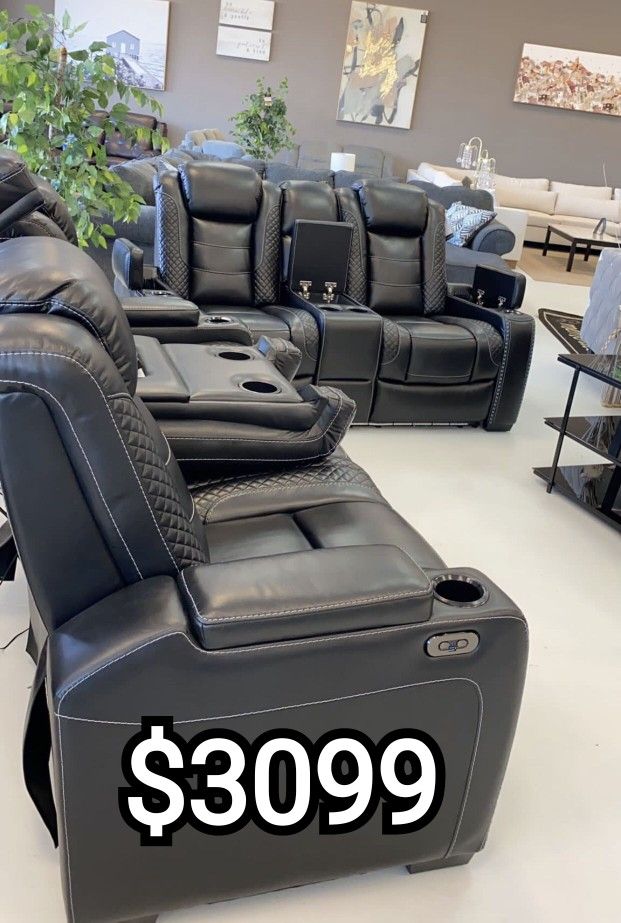 Same Day Delivery Ashley Party time Power Black Sofa and Loveseat LED and USB Financing