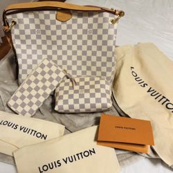 Louis Vuitton Damier Azur Graceful PM Bag, Clemence Wallet and Cosmetic Pouch