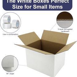 40 Pack 8x6x6 Inches Small Shipping Boxes, White Corrugated Cardboard Box for Packaging Small Business, Mailing and Moving