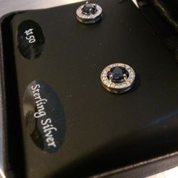 5/8 Carat Diamond Sapphire Real Sterling Silver Earrings Jewelry Macy's New Diamonds