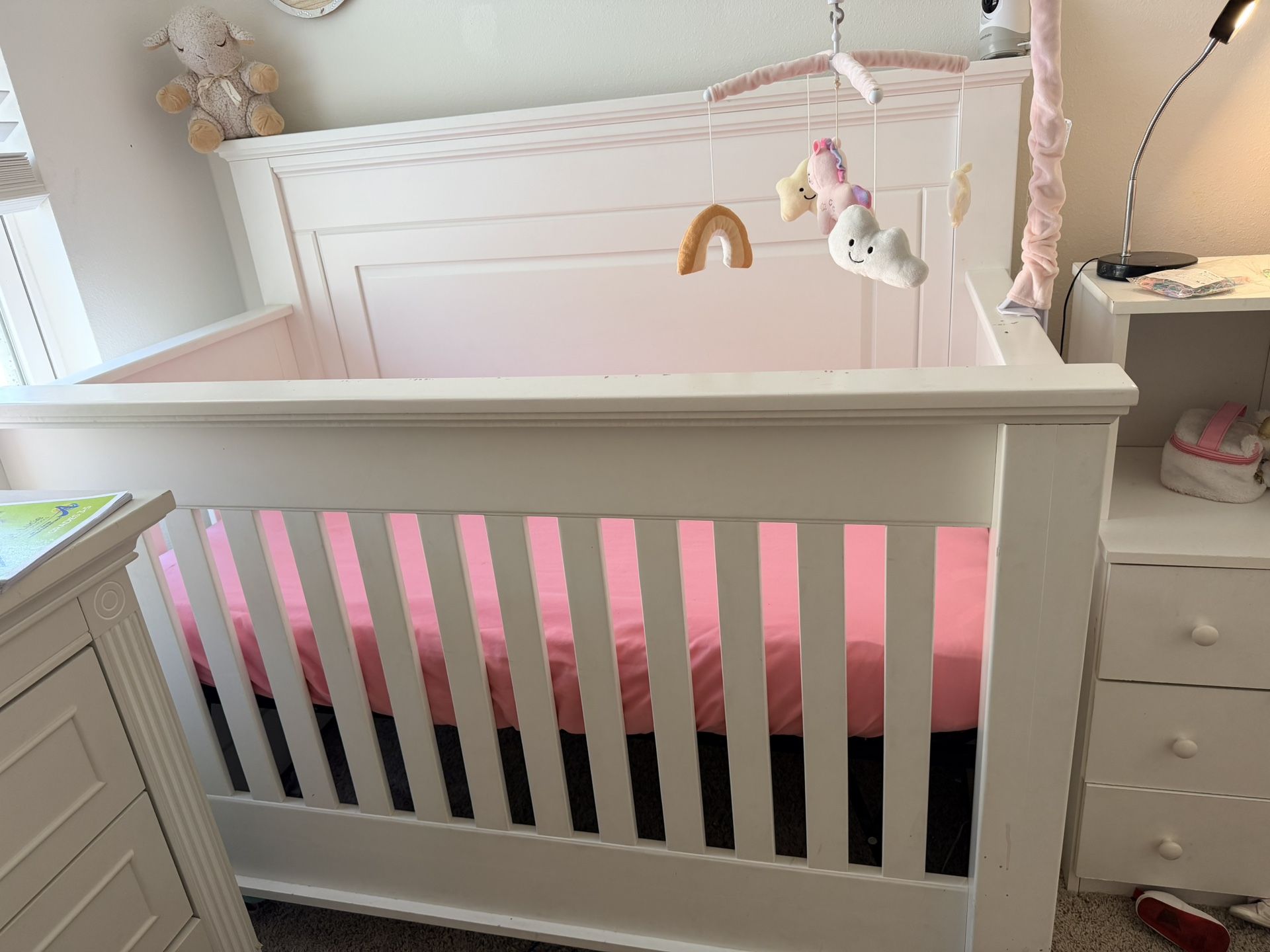 White Baby Crib with Mattress