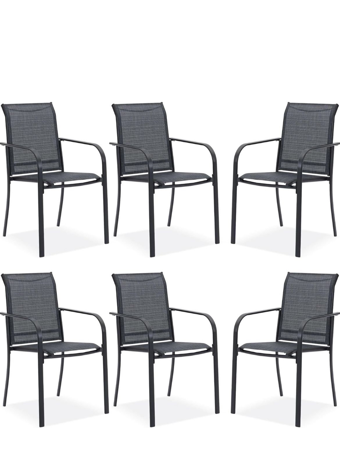 VICLLAX Patio Chair Set of 6,Metal Stackable Outdoor Chairs, All Weather Outdoor Dining Furniture Set, Grey Fabric