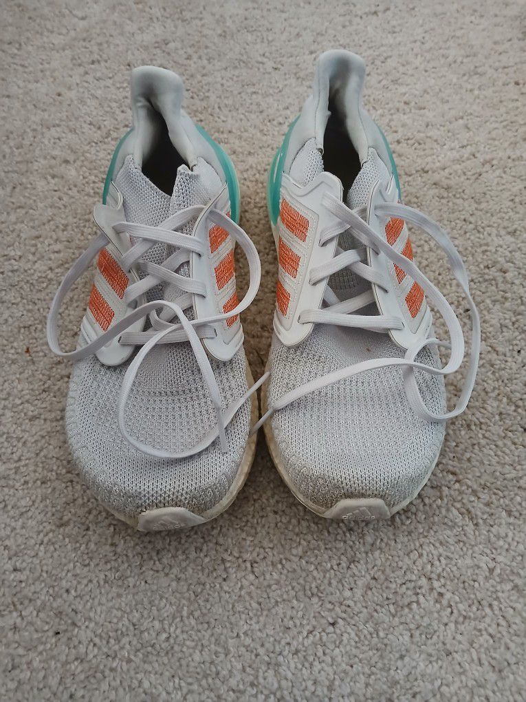 Adidas Women's UltraBoost 20 White Orange Running Shoes Sneakers Size 9.5 EG0770  OBO