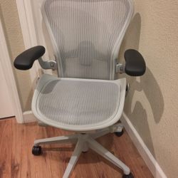 New Herman Miller Aeron Remastered Size B Medium  Mineral Light White Silver With Lumbar Height Adj Arms Delivery Possible