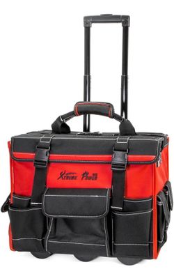 XtremepowerUS 18" Rolling Tool Bag Organizer Adjustable Telescoping Handle Wide Storage Organizer Compartment Toolbag Organizers with Wheels 90700/2