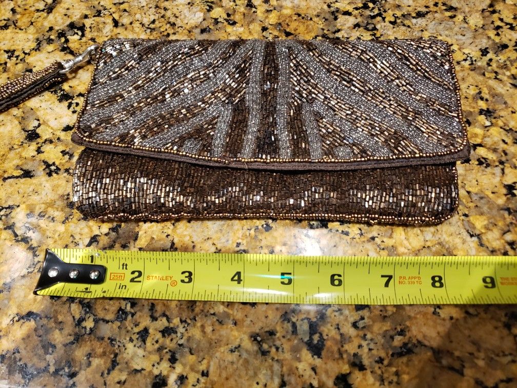 Brown Beaded Wristlet