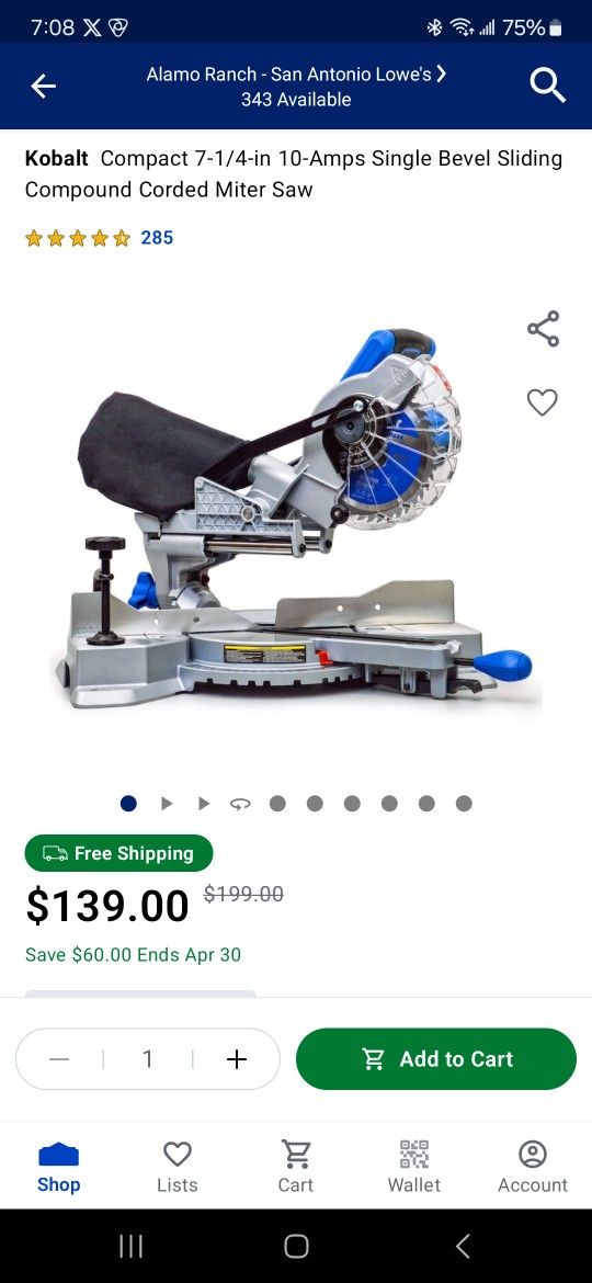 Brand New Kobalt 7-1/4" Sliding Compound Miter Saw
