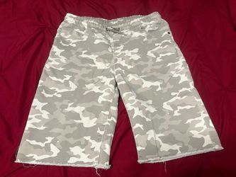 Gray Camo  Shorts Raw Hem