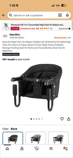 Hook-On High Chair for Babies Toddlers (6-36 Months),Portable High Chair for Chairs at Table, Attach to Fast Table Chairs, Foldable Storage Feeding Se