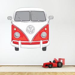 Classic VW Volkswagon Red Bus Printed Wall Decal BRAND NEW - Kids room