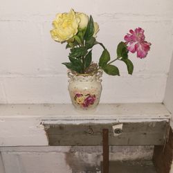 Vintage Porcelain 3D Rose Vase Yellow Red Pink Ivory Grandma Farmhouse

