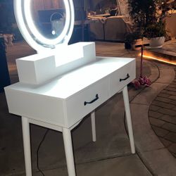 White Vanity Two Drawers Lights Up Dimmable Very Cute 