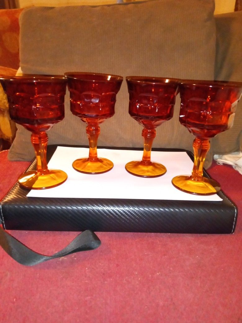 4x VTG Constellation Sunset/Tiara Amberina Red Cadmium Glowing Wine Goblets