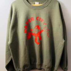 Unbranded “Paper City” Crewneck Sweatshirt, Size XL. Green.