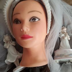1st First Communion Veil And 2 Porcelain Dolls 1 Musical