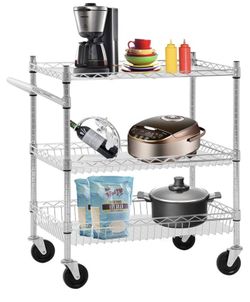 Heavy Duty Utility Cart Wire 3 Tier Rolling Cart Organizer NSF Kitchen Cart on Wheels
