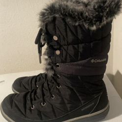 COLUMBIA Heavenlyy Omni-Heat Snow Waterproof Boots Black Gray Faux Fur Women 10
