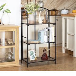 No Assembly Folding Bookshelf, 3 Tier Gold Bookshelf, Metal Book Shelf for Storage, Folding Bookcase for Office Organization and Storage