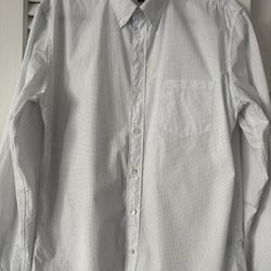 Men’s J. Crew White And Light Blue Cotton Dress Shirt -Slim Fit Size Large